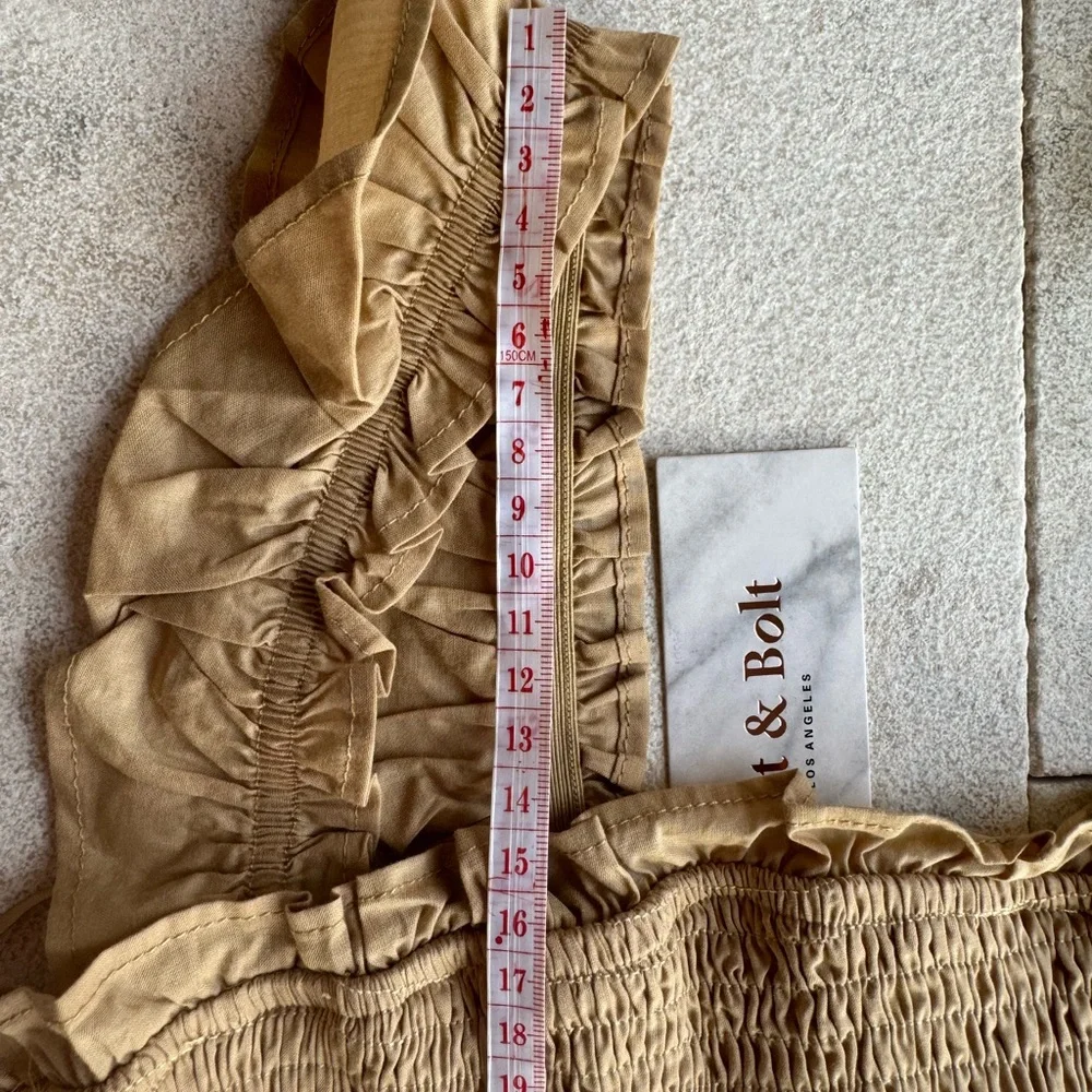 Maxi Dress Color Carmel nude Style trim tiered sleeveless. Brand New - Picture 7 of 11